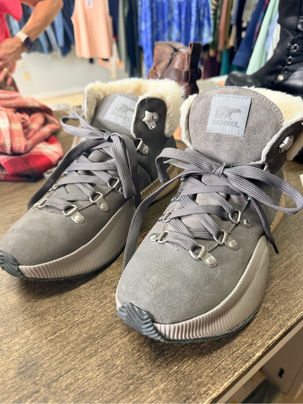 Sorel Out N About Gray Suede Shearling-Lined waterproof Boots